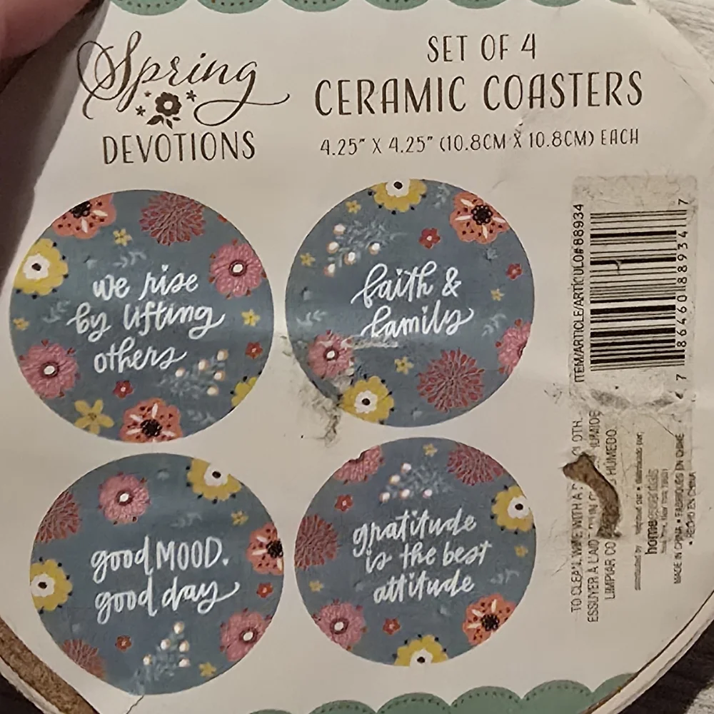 Spring Devotions Set of 4 Ceramic Coasters Floral Inspirational Quotes 88934